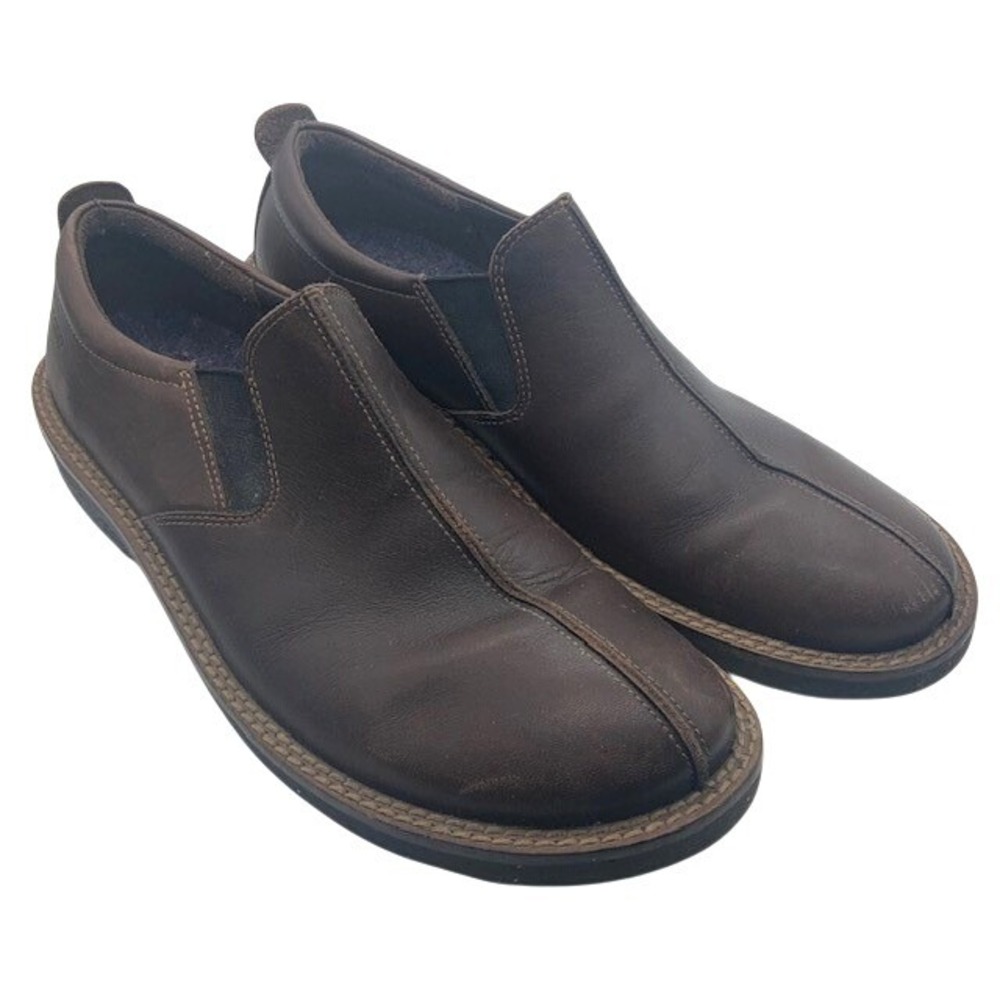 ECCO Fusion Mens 13 13.5 EU 47 Brown Leather Slip On Loafers Denmark Made Work